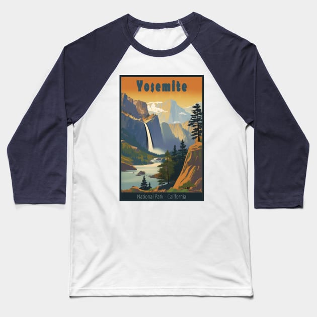 Yosemite National Park Vintage Travel Poster Baseball T-Shirt by GreenMary Design